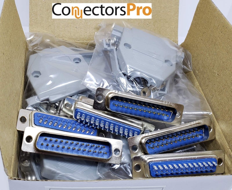 Connectors Pro 6 Sets Solder Cup DB25 Male + Plastic Hoods, 25 Pins D-Sub Connector & Hood Set, 12-Pack (6 DB25 Males + 6 Hoods) - Image 2